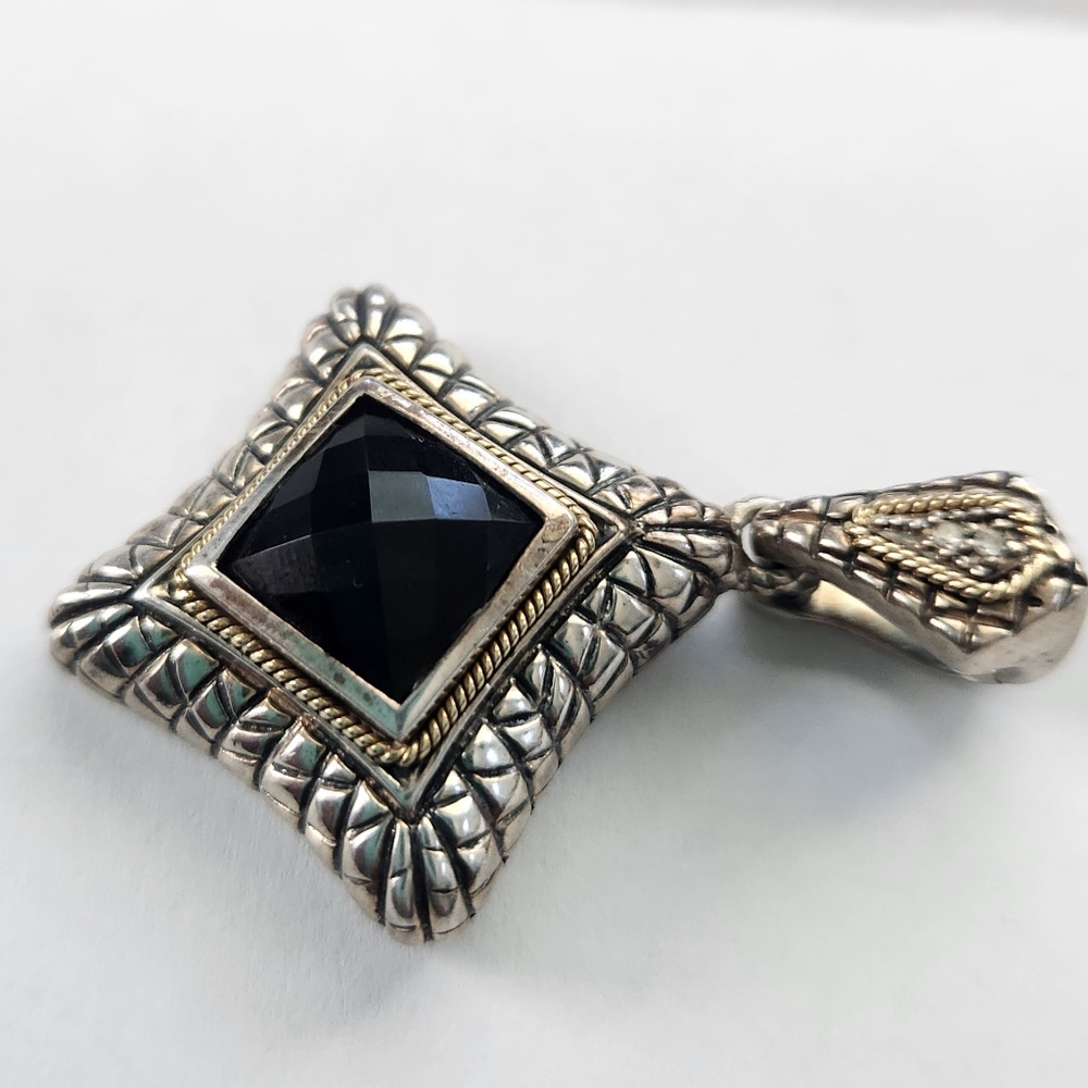 ELEGANZA Smoky Quartz, Diamond, 925 Silver, 18K gold pendant, preloved - Picture 12 of 15